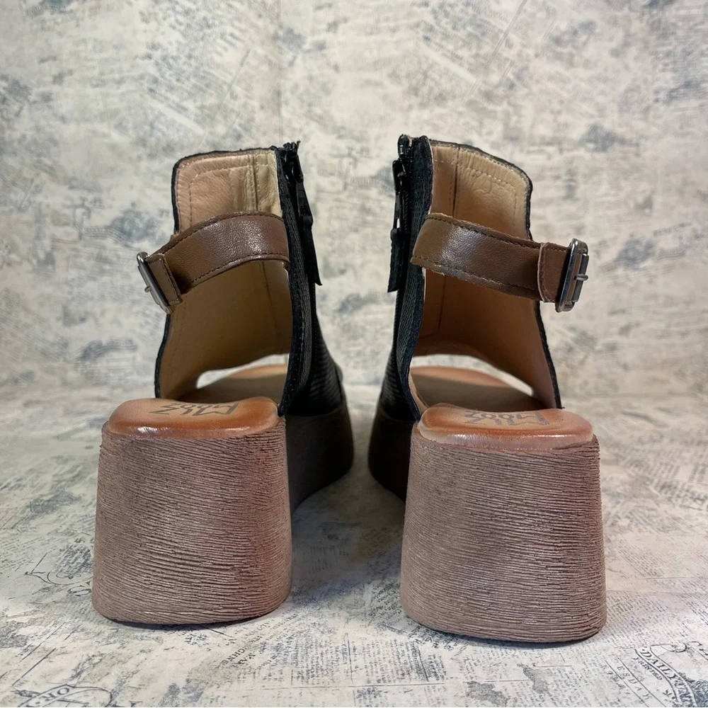 Miz Mooz Giselle Leather Platform Wedge Sandal Strappy Boho Comfort Sandals